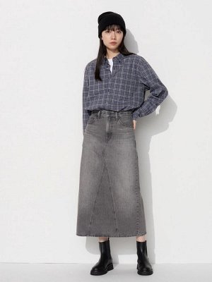 UNIQLO - хлопковая широкая рубашка в клетку - 08 DARK GRAY