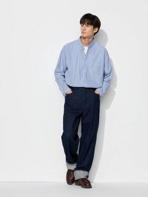 UNIQLO - базовая хлопковая рубашка в мелкую полоску - 66 BLUE