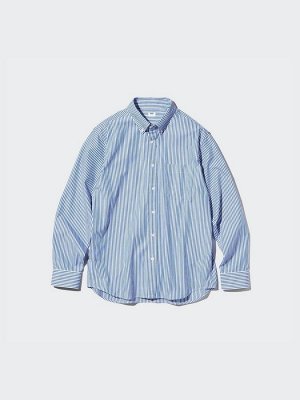 UNIQLO - базовая хлопковая рубашка в мелкую полоску - 66 BLUE