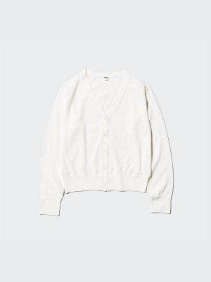 UNIQLO - легкий кардиган с V-образным вырезом - 01 OFFWHITE