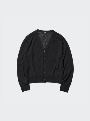 UNIQLO - легкий кардиган с V-образным вырезом - 09 BLACK