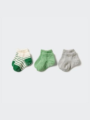 UNIQLO - короткие носочки с принтом и с противоскользящим покрытием для малышей (3 пары) - 53 GREEN