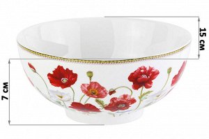 Салатник 15x15x7 см 700 мл "Маки" из новой фарфоровой керамики