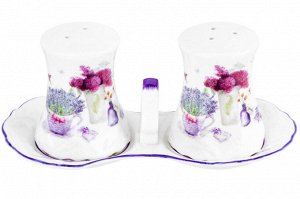 Набор для специй 2 пр. "Лаванда" на подставке, NEW BONE CHINA, 16,5x9x7,5 см