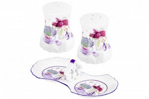 Набор для специй 2 пр. "Лаванда" на подставке, NEW BONE CHINA, 16,5x9x7,5 см
