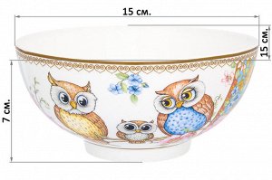 Салатник "Совушки" 15x15x7 см, 700 мл, NEW BONE CHINA