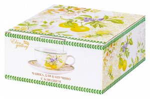 Чашка для капучино с блюдцем 350 мл "Лимоны" из фарфора NEW BONE CHINA