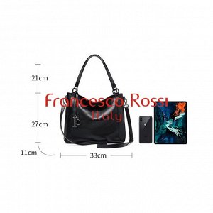 Pierina Классическая черная женская сумка из натуральной кожи. Представлена в красном, коричневом и черном цвете. Размеры: длина - 33 см, ширина - 11 см, высота - 27 см. Сзади расположен карман на мол