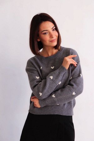Джемпер серый с сердечками