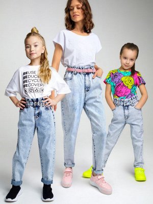 Джинсы mom fit для девочки серо-синий