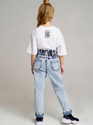 Джинсы mom fit для девочки серо-синий