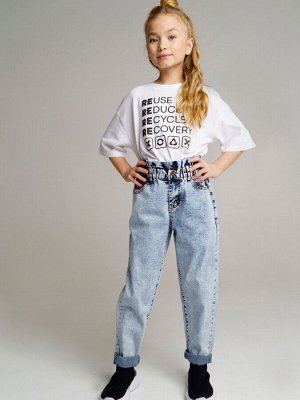 Джинсы mom fit для девочки серо-синий