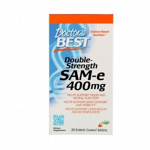 Doctor's Best, SAM-e, 400 мг, двойная сила, 30 таблеток, покрытых кишечнорастворимой оболочкой