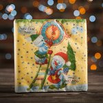 Новогодние салфетки бумажные Fresco &quot;Снеговички-часовички&quot;, 2 слоя, 33*33 см, 20 листов