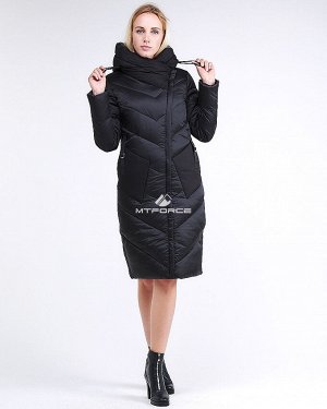 Женская зимняя классика куртка с капюшоном черного цвета 9102_01Ch