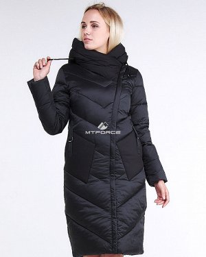 Женская зимняя классика куртка с капюшоном черного цвета 9102_01Ch