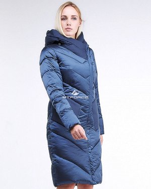 Женская зимняя классика куртка с капюшоном темно-синего цвета 9102_22TS