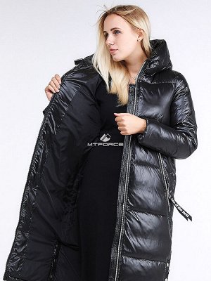 Женская зимняя классика куртка с капюшоном черного цвета 1962_01Ch