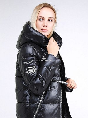 Женская зимняя классика куртка с капюшоном черного цвета 1962_01Ch