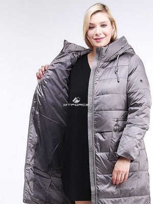 Женская зимняя классика куртка большого размера коричневого цвета 98-920_48K