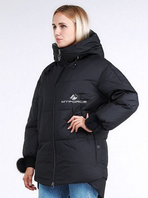 Женская зимняя молодежная куртка с капюшоном черного цвета 1943_01Ch