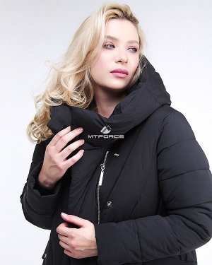 Женская зимняя классика куртка с капюшоном черного цвета