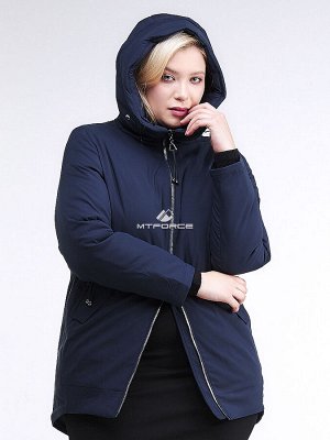 Женская зимняя классика куртка большого размера темно-синего цвета 86-801_16TS