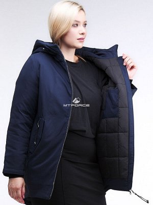 Женская зимняя классика куртка большого размера темно-синего цвета 86-801_16TS