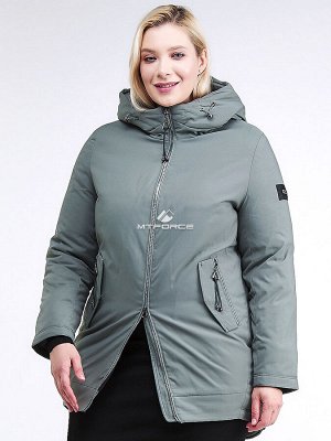 Женская зимняя классика куртка большого размера цвета хаки 86-801_7Kh