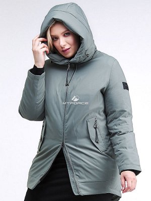 Женская зимняя классика куртка большого размера цвета хаки 86-801_7Kh