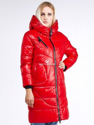 Женская зимняя молодежная куртка с капюшоном красного цвета 9131_14Kr