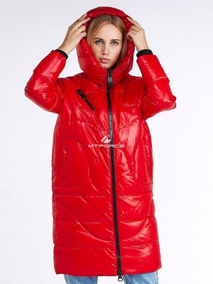Женская зимняя молодежная куртка с капюшоном красного цвета 9131_14Kr