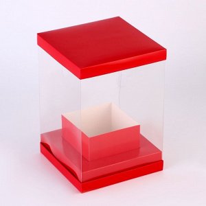 Коробка для цветов с вазой и PVC окнами складная, 16?23?16 см, однотонный, красный