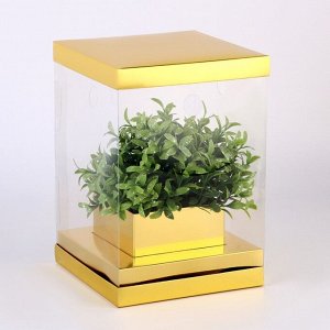 Коробка для цветов с вазой и PVC окнами складная, 16?23?16 см, золото