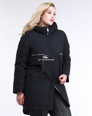 Женская зимняя молодежная куртка большого размера черного цвета