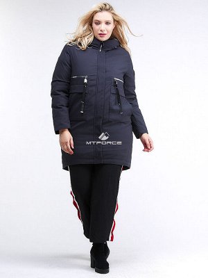Женская зимняя молодежная куртка большого размера темно-синего цвета 95-906_18TS