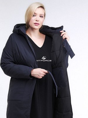 Женская зимняя классика куртка большого размера темно-синего цвета 110-905_18TS