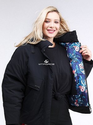 Женская зимняя классика куртка большого размера черного цвета