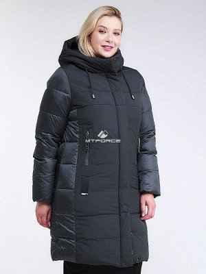 Женская зимняя классика куртка большого размера темно-зеленного цвета 100-921_150TZ