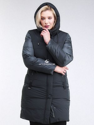 Женская зимняя классика куртка большого размера темно-зеленного цвета 100-921_150TZ