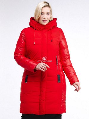 Женская зимняя классика куртка большого размера красного цвета 100-921_7Kr