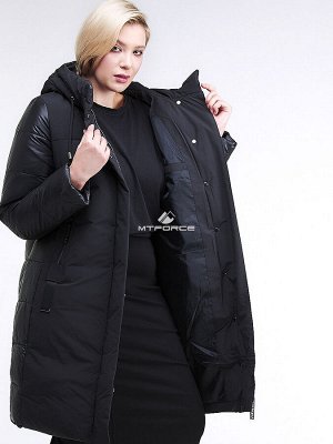 Женская зимняя классика куртка большого размера черного цвета 100-921_701Ch