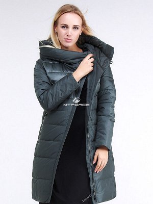 Женская зимняя молодежная куртка стеганная болотного цвета