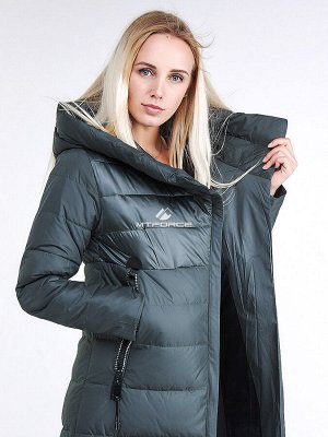 Женская зимняя молодежная куртка стеганная болотного цвета