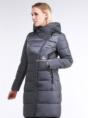 Женская зимняя молодежная куртка стеганная серого цвета