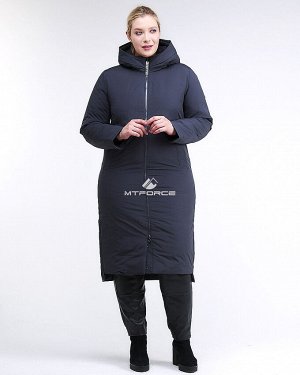 Женская зимняя классика куртка большого размера темно-синего цвета