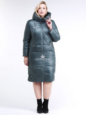 Женская зимняя классика куртка большого размера темно-зеленного цвета 108-915_16TZ
