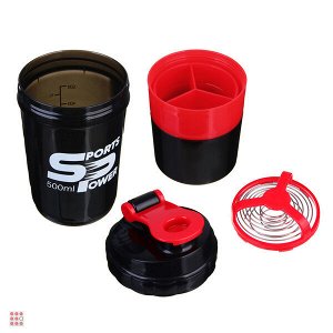 SILAPRO Спортивный шейкер 3 в 1  (пружина-венчик, два контейнера), 500мл, 25x9см