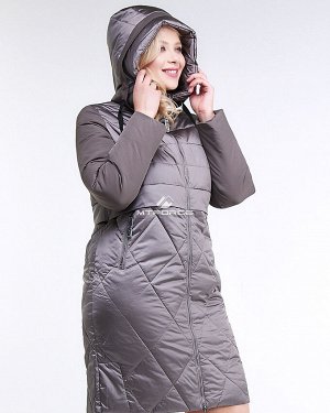 Женская зимняя классика куртка большого размера коричневого цвета 100-916_48K