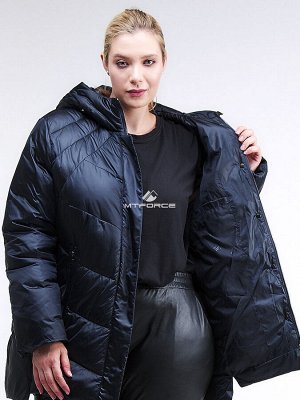 Женская зимняя классика куртка большого размера темно-синего цвета